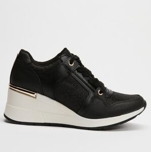 Aldo Wedge Black Glitter Sneakers Size 8.5M
